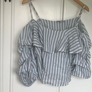 Sea green and white striped blouse